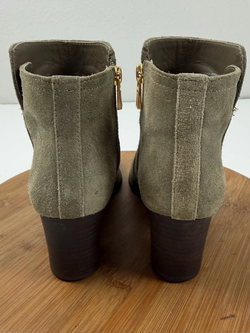 Tory Burch Sabe Olive Green Suede Block Heel Ankle Boots